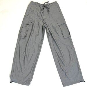 grey parachute pants w/ pockets and adjustable hems